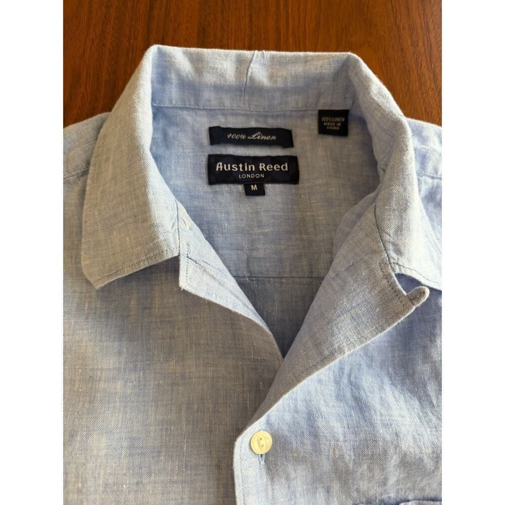 Austin Reed London Light Blue 100% Linen Short Sleeve Button Down Shirt Size M - Picture 2 of 3